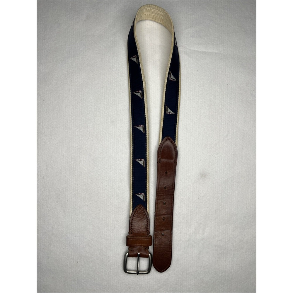 J.Crew Belt Leather And Saliboat Men's Size 30 Nautical Preppy Blue Leather